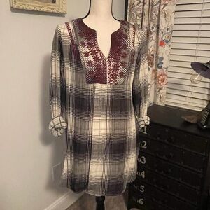 Plaid Tunic with Embroidered Detail